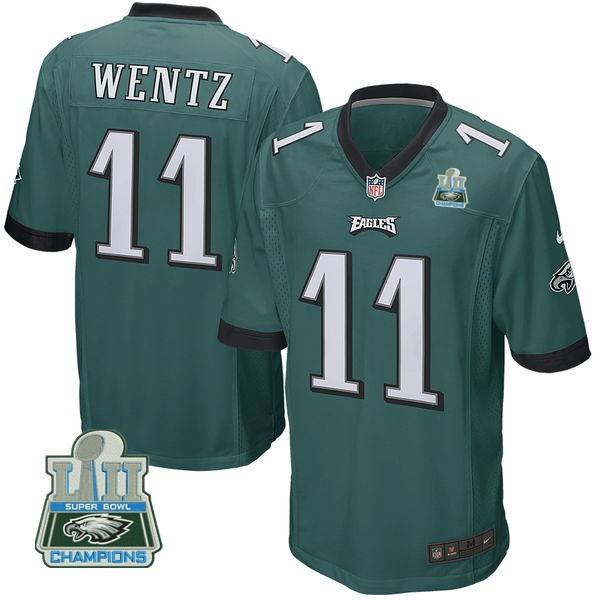  Eagles 11 Carson Wentz Green Youth 2018 Super Bowl Champions Game Jersey