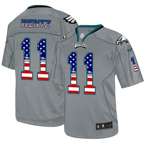  Eagles 11 Carson Wentz Lights Out Grey Men Stitched NFL Elite USA Flag Fashion Jersey