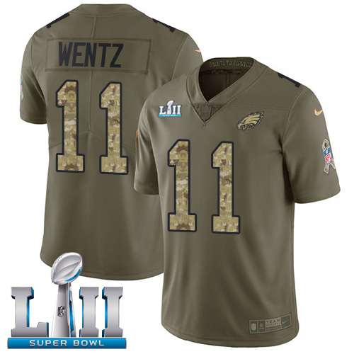  Eagles 11 Carson Wentz Olive Camo 2018 Super Bowl LII Salute To Service Limited Jersey