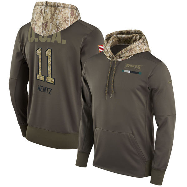  Eagles 11 Carson Wentz Olive Salute To Service Pullover Hoodie