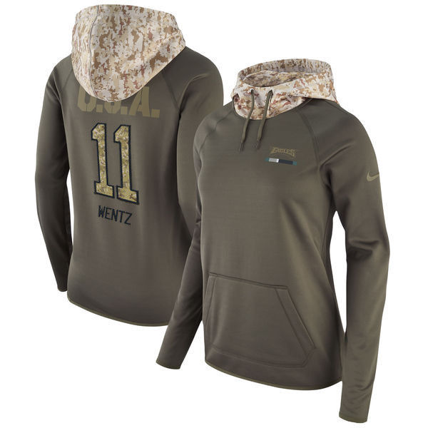  Eagles 11 Carson Wentz Olive Women Salute To Service Pullover Hoodie
