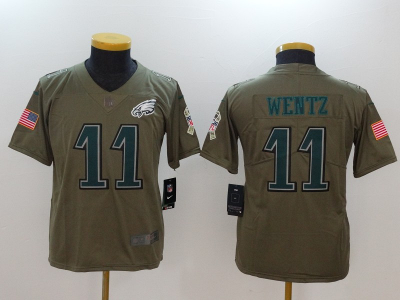  Eagles 11 Carson Wentz Youth Olive Salute To Service Limited Jersey