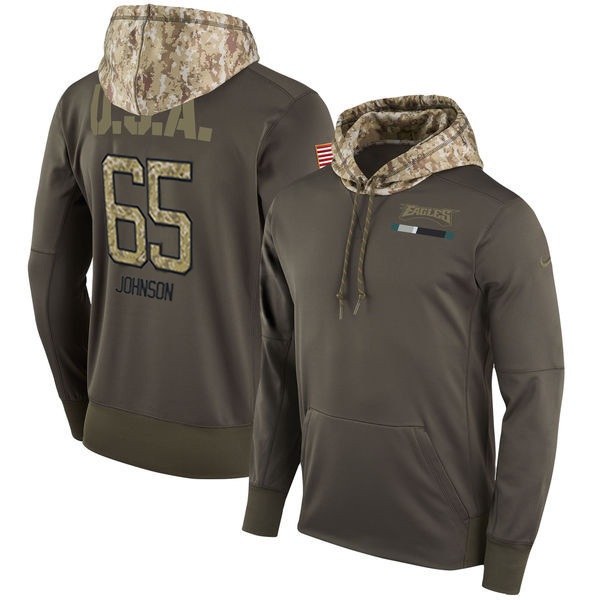  Eagles 65 Lane Johnson Olive Salute To Service Pullover Hoodie