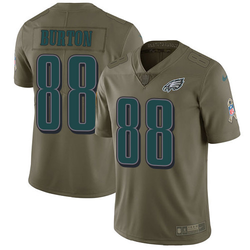 Eagles 88 Trey Burton Olive Salute To Service Limited Jersey