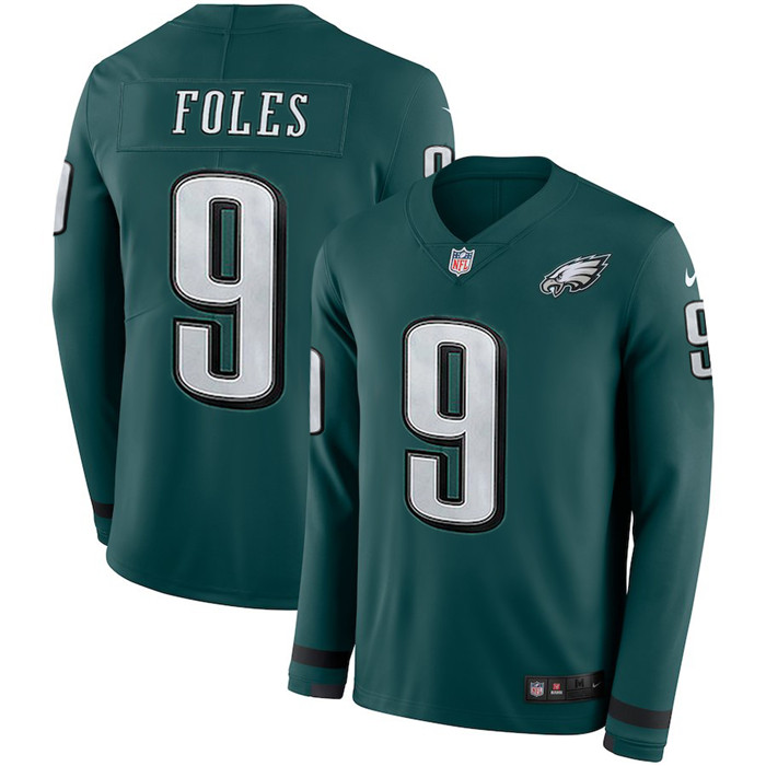  Eagles 9 Nick Foles Green Long Sleeve Limited Jersey