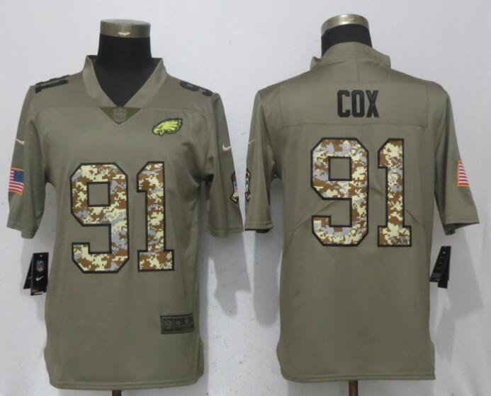  Eagles 91 Fletcher Cox Olive Camo Salute To Service Limited Jersey