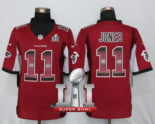  Falcons 11 Julio Jones Red Team Color Super Bowl LI 51 Men Stitched NFL Limited Strobe Jersey