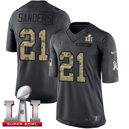  Falcons 21 Deion Sanders Black Super Bowl LI 51 Men Stitched NFL Limited 2016 Salute To Service Jersey