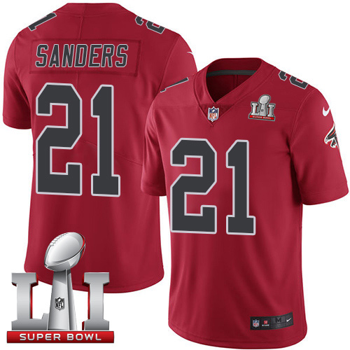  Falcons 21 Deion Sanders Red Super Bowl LI 51 Men Stitched NFL Limited Rush Jersey