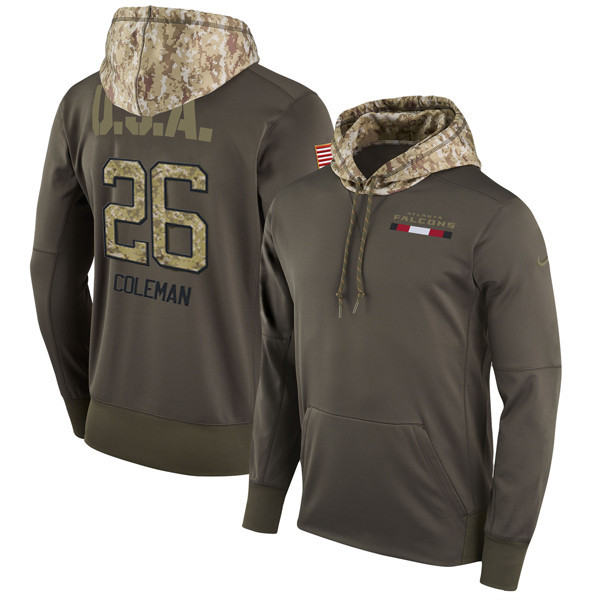  Falcons 26 Tevin Coleman Olive Salute To Service Pullover Hoodie