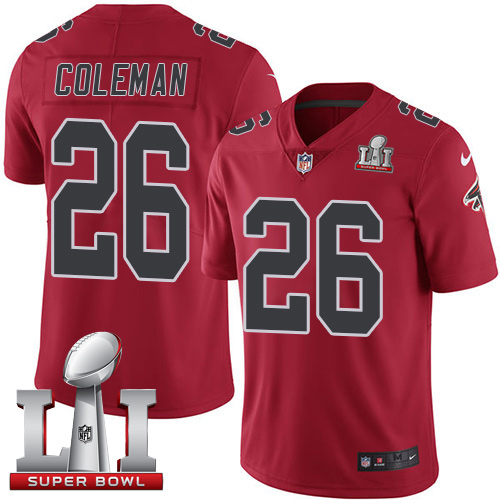  Falcons 26 Tevin Coleman Red Super Bowl LI 51 Men Stitched NFL Limited Rush Jersey