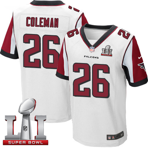  Falcons 26 Tevin Coleman White Super Bowl LI 51 Men Stitched NFL Elite Jersey