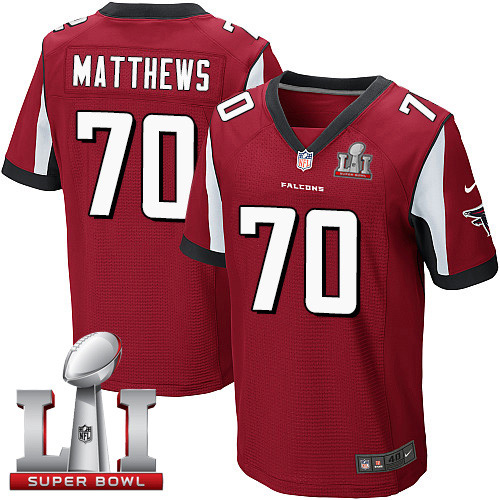  Falcons 70 Jake Matthews Red Team Color Super Bowl LI 51 Men Stitched NFL Elite Jersey