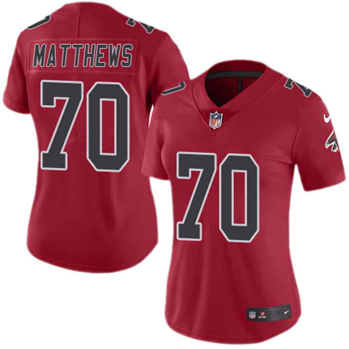  Falcons 70 Jake Matthews Red Women Color Rush Limited Jersey