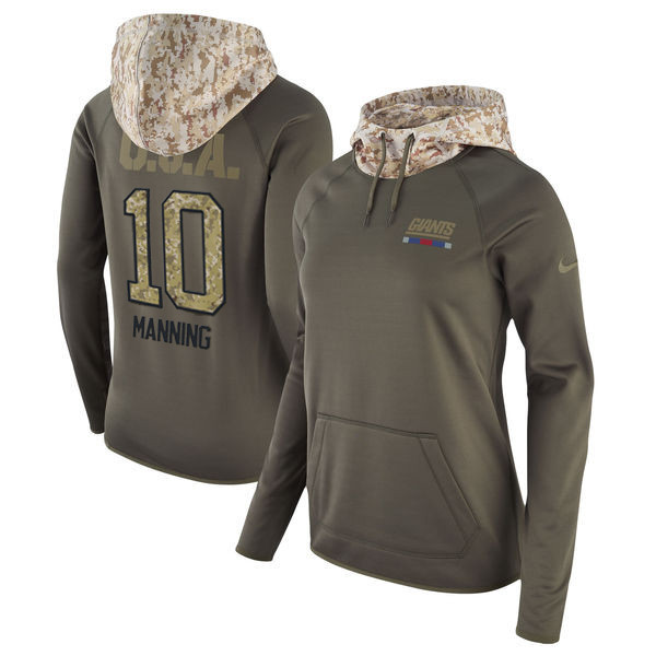  Giants 10 Eli Manning Olive Women Salute To Service Pullover Hoodie