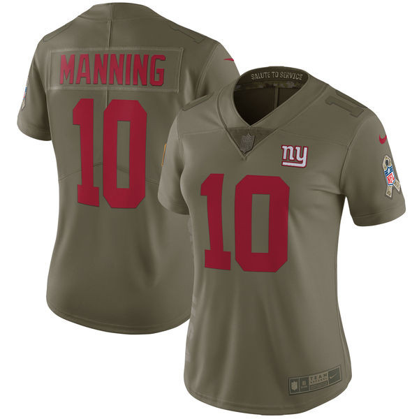  Giants 10 Eli Manning Women Olive Salute To Service Limited Jersey