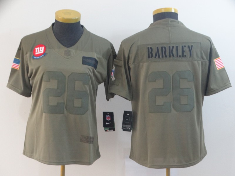 Nike Giants 26 Saquon Barkley 2019 Olive Women Salute To Service Limited Jersey
