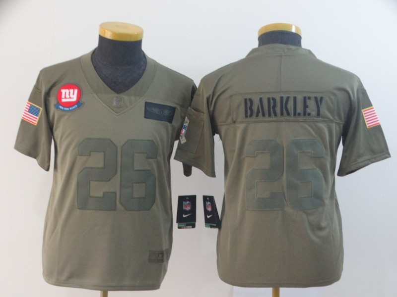 Nike Giants 26 Saquon Barkley 2019 Youth Olive Salute To Service Limited Jersey