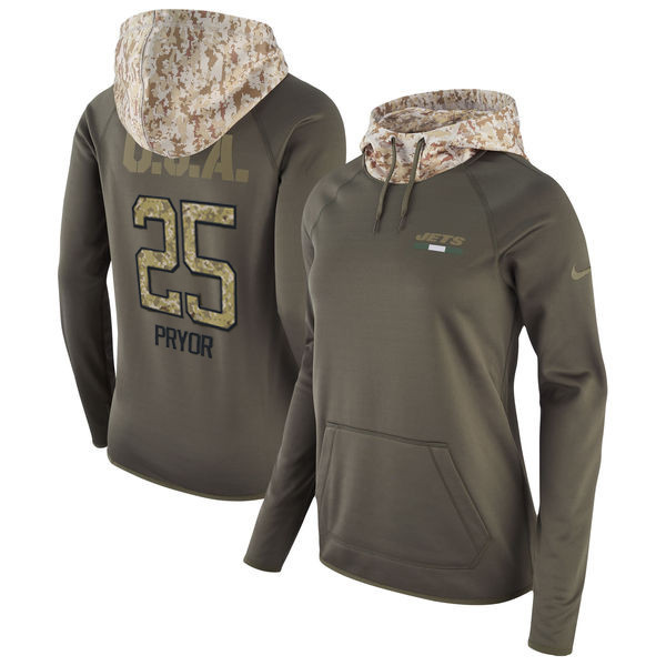 Jets 25 Calvin Pryor Olive Women Salute To Service Pullover Hoodie