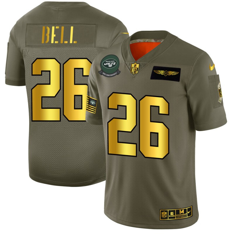 Nike Jets 26 Le'Veon Bell 2019 Olive Gold Salute To Service Limited Jersey