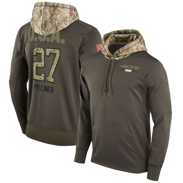  Jets 27 Dee Milliner Olive Salute To Service Pullover Hoodie