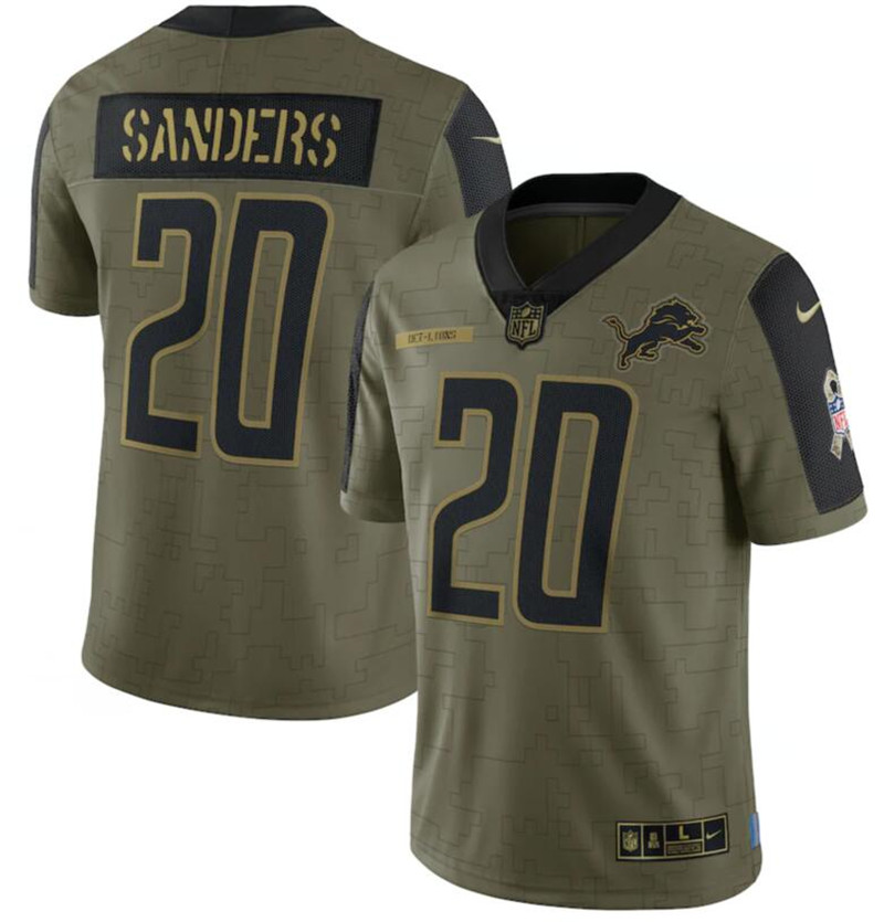 Nike Lions 20 Barry Sanders Olive 2021 Salute To Service Limited Jersey