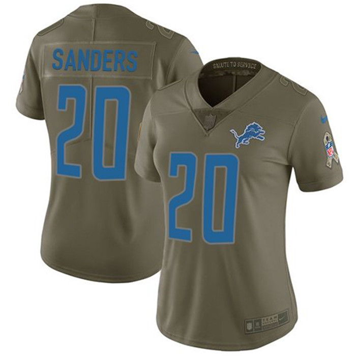 Lions 20 Barry Sanders Olive Women Salute To Service Limited Jersey