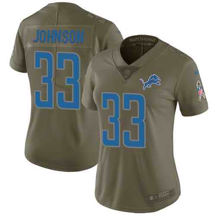  Lions 33 Kerryon Johnson Olive Women Salute To Service Limited Jersey