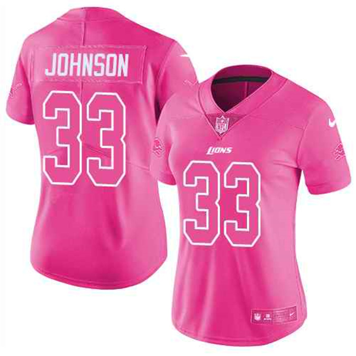  Lions 33 Kerryon Johnson Pink Women Rush Fashion Limited Jersey