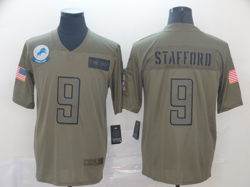 Nike Lions 9 Matthew Stafford 2019 Olive Salute To Service Limited Jersey