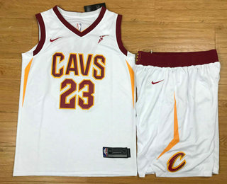  NBA Cleveland Cavaliers #23 LeBron James White 2017 2018  Swingman Stitched NBA Jersey With Shorts
