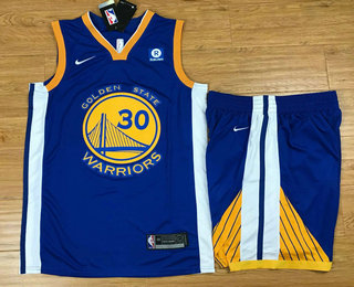  NBA Golden State Warriors #30 Stephen Curry Blue 2017 2018  Swingman Rakuten Stitched NBA Jersey With Shorts