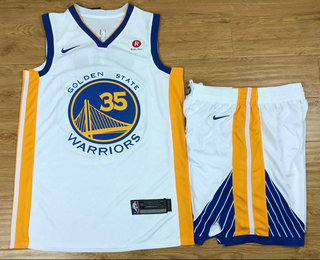  NBA Golden State Warriors #35 Kevin Durant White 2017 2018  Swingman Stitched NBA Jersey With Shorts