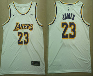  NBA Los Angeles Lakers #23 LeBron James White 2018 19  Wish Swingman Association Edition Stitched Jersey