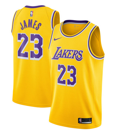  NBA Los Angeles Lakers #23 Lebron James Yellow 2018 2019 Swingman Jersey