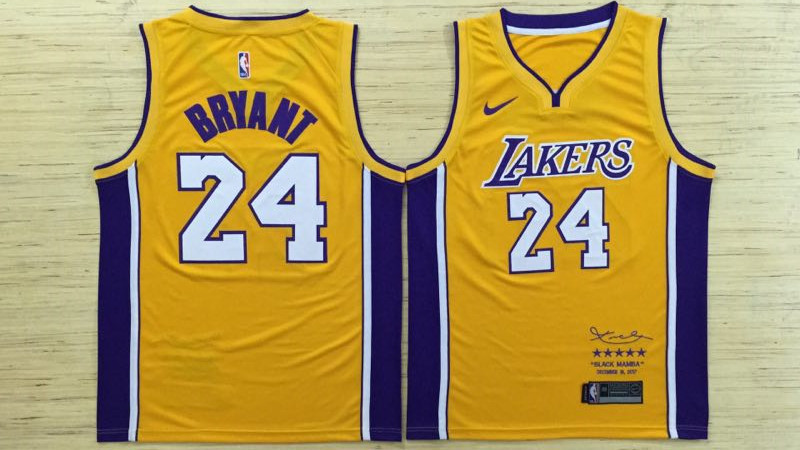  NBA Los Angeles Lakers #24 Kobe Bryant Gold Jersey Retired Jersey