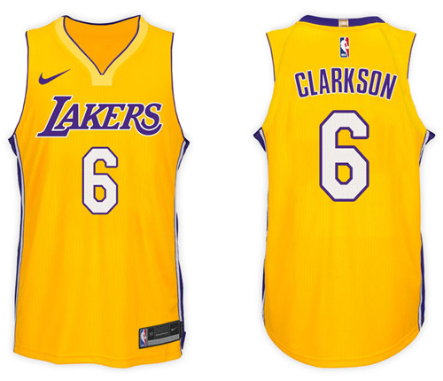  NBA Los Angeles Lakers #6 Jordan Clarkson Jersey 2017 18 New Season Gold Jersey