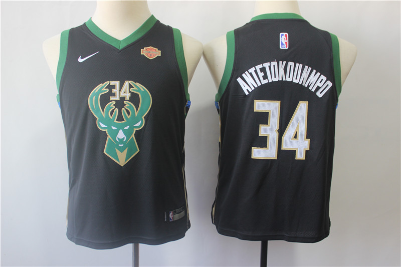 NBA Milwaukee Bucks #34 Giannis Antetokounmpo Youth Jersey New Season Black Jersey