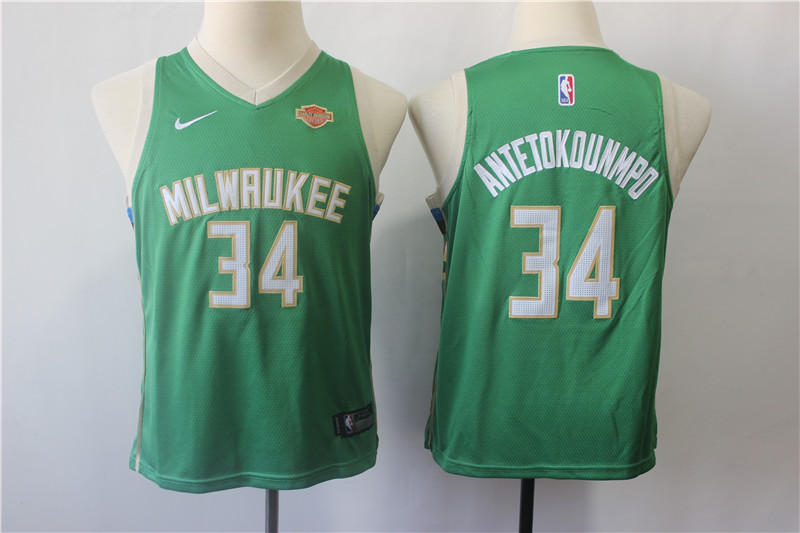  NBA Milwaukee Bucks #34 Giannis Antetokounmpo Youth Jersey New Season Green Jersey