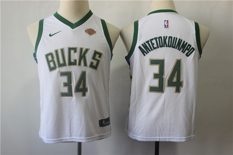  NBA Milwaukee Bucks #34 Giannis Antetokounmpo Youth Jersey New Season White Jersey