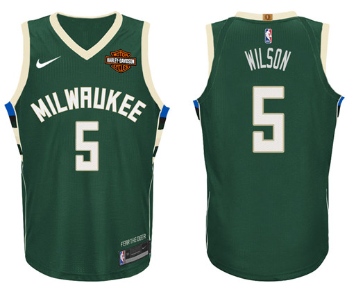  NBA Milwaukee Bucks #5 D.J. Wilson Jersey 2017 18 New Season Green Jersey