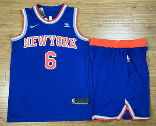  NBA New York Knicks #6 Kristaps Porzingis New Blue 2017 2018  Swingman Squarespace Stitched NBA Jersey With Shorts