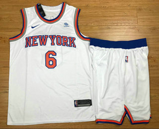  NBA New York Knicks #6 Kristaps Porzingis New White 2017 2018  Swingman Squarespace Stitched NBA Jersey With shorts