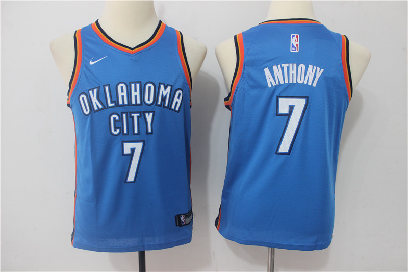  NBA Oklahoma City Thunder #7 Carmelo Anthony Yoth Jersey 2017 18 New Season Blue Jersey