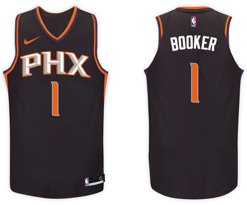  NBA Phoenix Suns #1 Devin Booker Jersey 2017 18 New Season Black Jersey