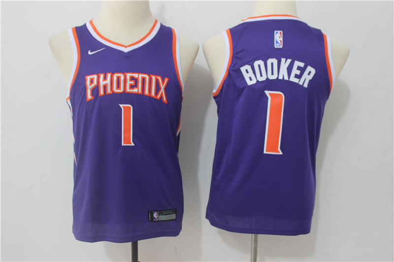 NBA Phoenix Suns #1 Devin Booker Youth Jersey 2017 18 New Season Purple Jersey