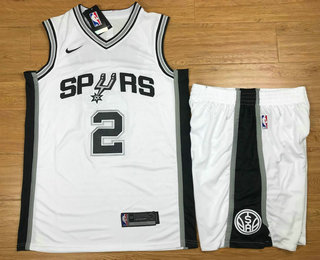  NBA San Antonio Spurs #2 Kawhi Leonard White 2017 2018  Swingman Stitched NBA Jersey With Shorts