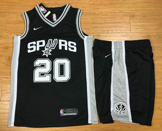  NBA San Antonio Spurs #20 Manu Ginobili Black 2017 2018  Swingman Stitched NBA Jersey With Shorts