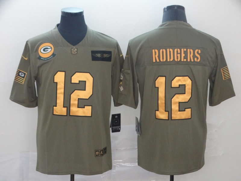 Nike Packers 12 Aaron Rodgers 2019 Olive Gold Salute To Service Limited Jersey