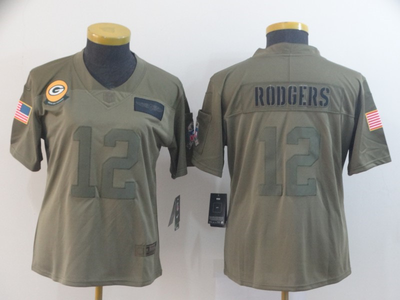 Nike Packers 12 Aaron Rodgers 2019 Olive Women Salute To Service Limited Jersey